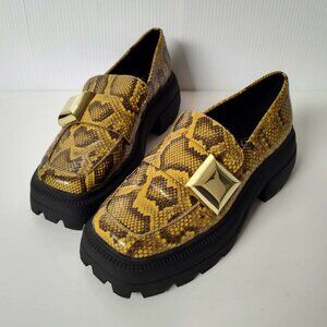 Katy Perry yellow and gray snakeskin chunky platform loafers size 8.5